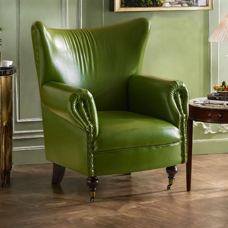 Retro Faux Leather Recliner with Pulley Leg, Green