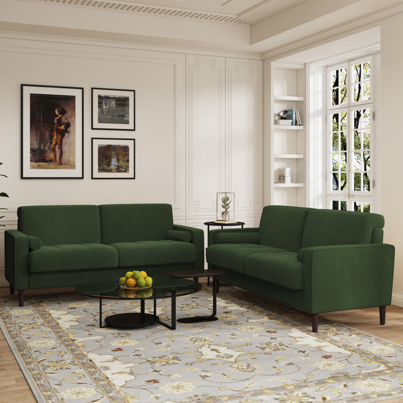 Carmelinda 62.6'' Corduroy Sofa, Green Corduroy