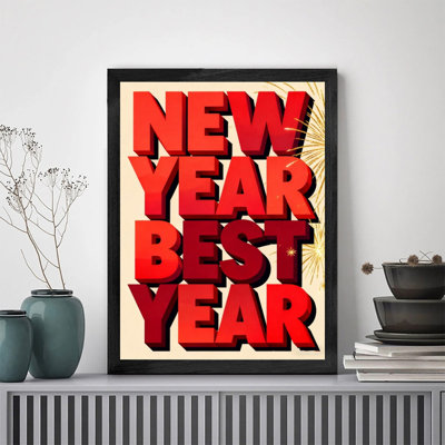 Cadre encadré noir «Best Year», impression audacieuse rétro dynamique rouge