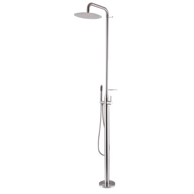84-4/5" H Stainless Steel Freestanding Outdoor Shower with Hook and Storage Rack and Handheld Shower