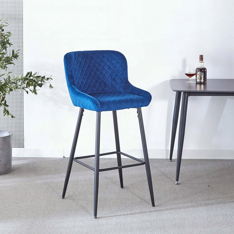 Ensemble de 2 tabourets de bar à hauteur de comptoir - velours bleu - pieds en métal noir