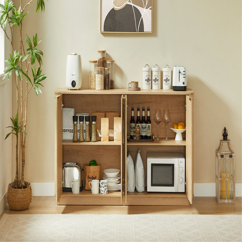 63" Vertical Stripe Buffet Cabinet Sideboard with stoarge, Curved wave Design, TV Stand, for Bedroom, Living Room, Hallway,63''W x 15.75''D x 31.5''H.