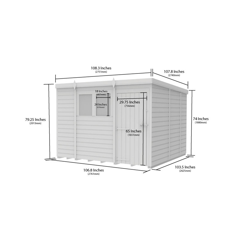 Total Sheds 9ft x 9ft Pent Garden Shed - Double Door - With Windows - Pressure Treated Timber - UK Manufactured