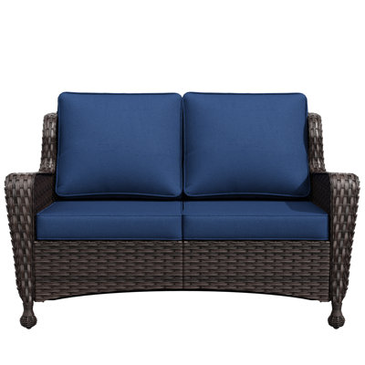 Outdoor Patio Rattan Loveseat With Cushions by Winston Porter