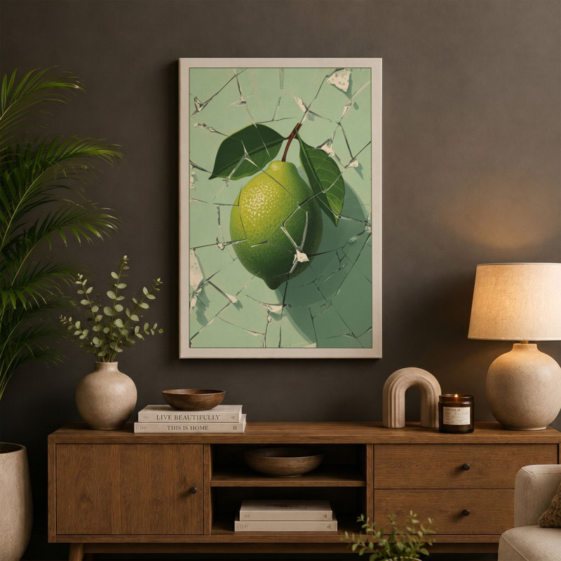 Pear in Geometry Botanical - Wrapped Canvas, 36x24 - 91.4 x 61.0 cm, Ochre Border