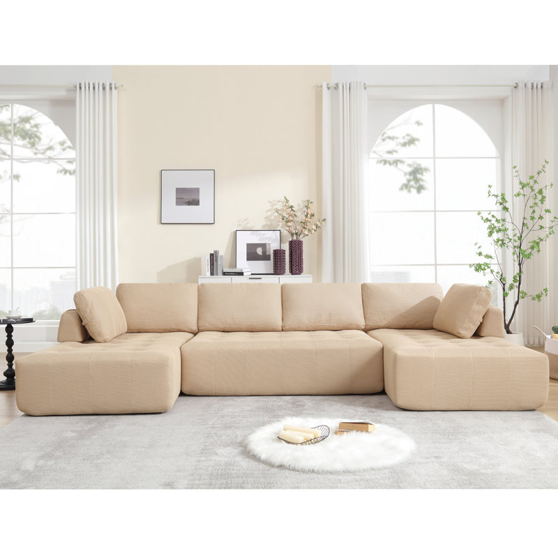 138,5 po, tissu d'ameublement respirant kaki modulaire à 6 places, assise relaxante en forme de U pour appartement, combinaison modulaire, tissu, kaki, doux et confortable