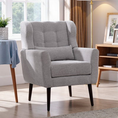 Chaise d'appoint moderne en tissu Teddy, fauteuil de salon moelleux avec pieds en bois massif, chaise de lecture d'une capacité de 275 lb pour le salon et la chambre à coucher