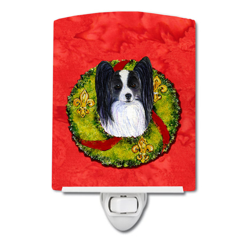 Cairn Terrier Christmas Wreath Ceramic Night Light, Papillon