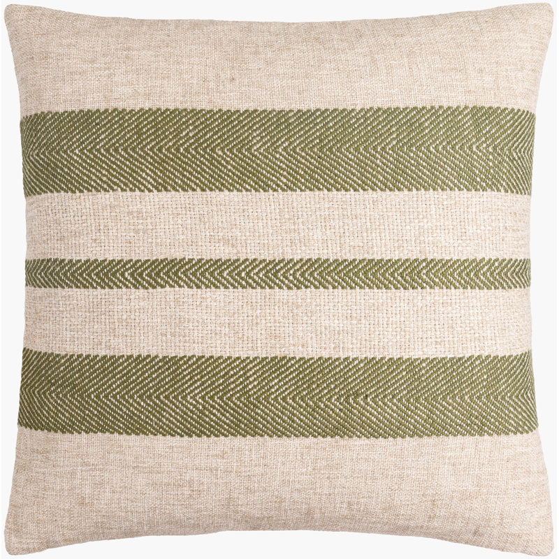 Housse de coussin décoratif Mobley, Beige clair / rayé vert gazon, H 22 po x l 22 po