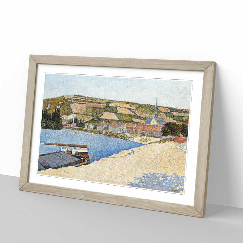 Les Andelys Beach by Paul Signac - Picture Frame Painting, 36cm H x 48cm W x 2cm D, Oak Framed