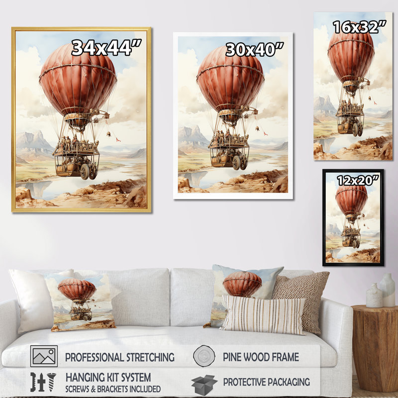 Ballon à air chaud dessert, Cadre flottant noir, H 44 po x l 34 po x P 1,5 po