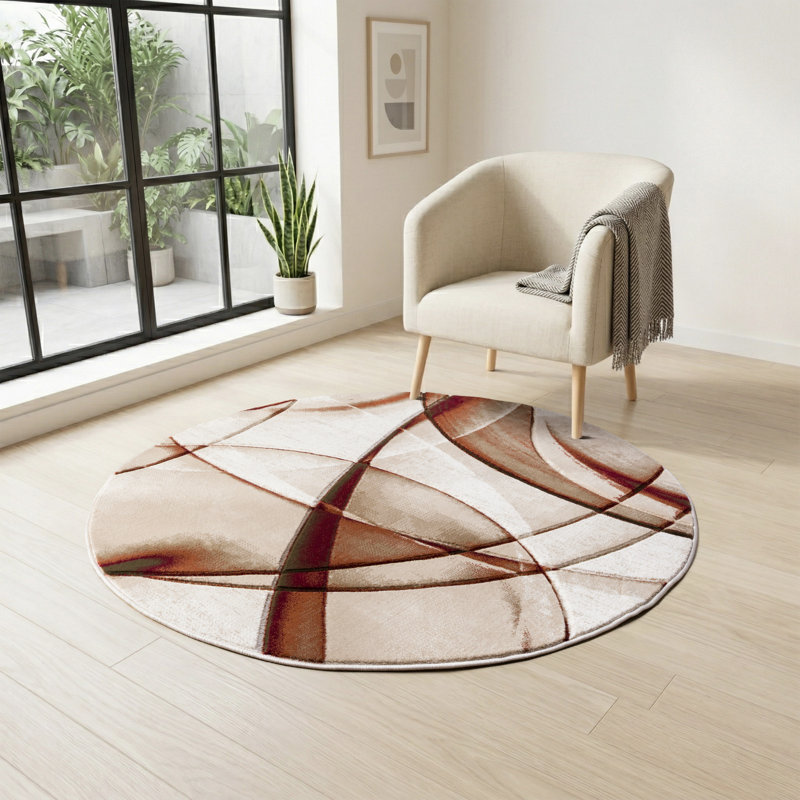 Alexia Collection Beige/Brown Abstract Modern & Contemporary Area Rug, 8'1 Round