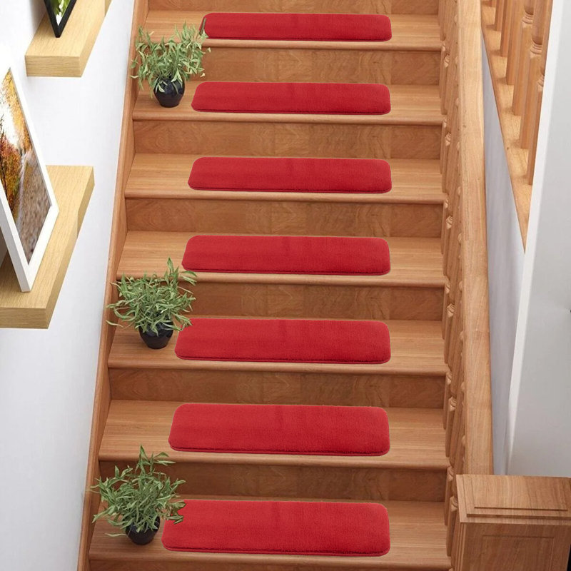 Tapis d'escalier intérieur antidérapant Comfy Collection, Rouge, Rectangle 30 po x 8,5 po, Ensemble de 13
