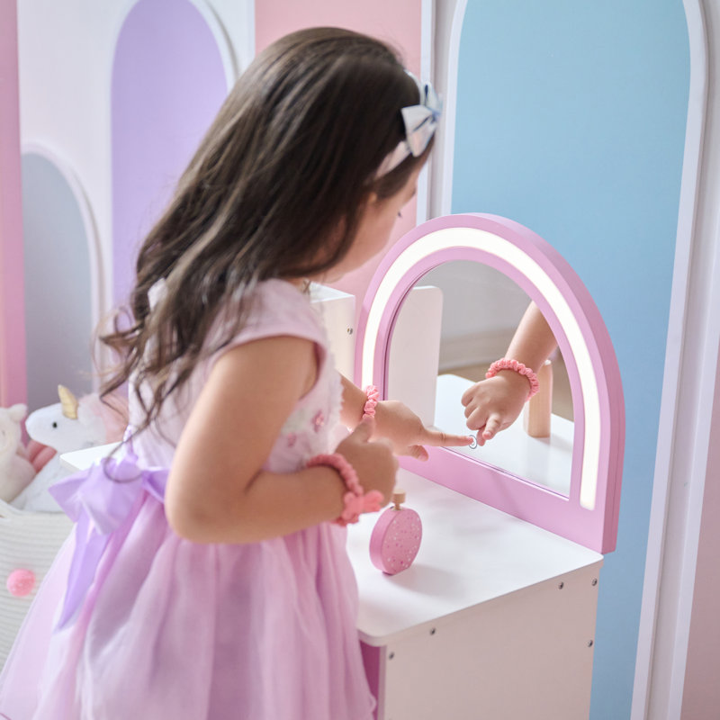 Teamson Kids Stardust Gisele Wood Vanity Table With LED Mirror & Drawer