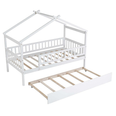 Wooden House Bed With Trundle