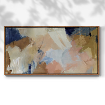 Apricot Navy Swirl II- Framed Gallery Wrapped Canvas -Ready to Hang