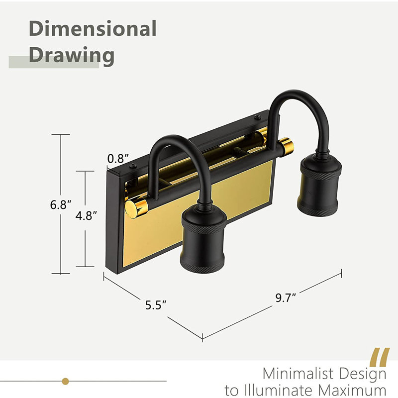 Éclairage pour salle de bain 2 lumières, Noir / or