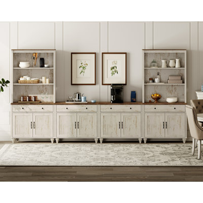 Scarlett Sideboard Cabinet With Bar Hutch, Buffet Cabinet With 2 Drawers, 3 Tier Shelves And 4 Wood Doors, 135''