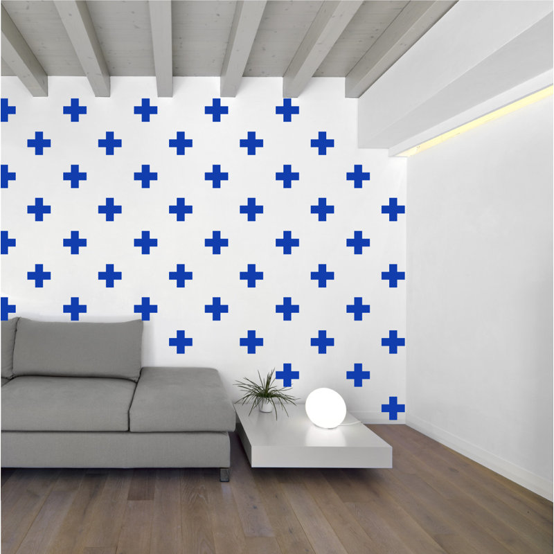 Décalcomanie murale à motifs croisés suisses, Bleu foncé, H 3 po x l 3 po x P 0,01 po