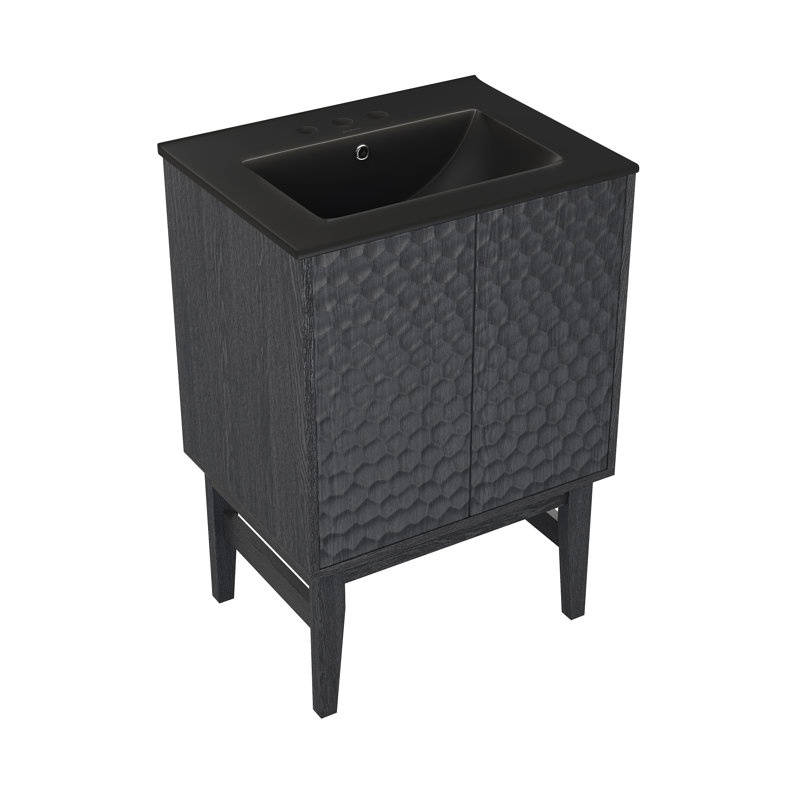 Meuble-lavabo autoportant 24 po Bosse en chêne noir avec comptoir noir Bosse, Chêne noir, Noir, Trou unique