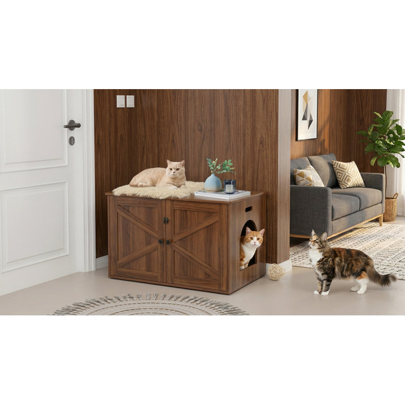 Litière cachée en bois pour chat avec cloison amovible, maison de chat d'intérieur, brun rustique, Brun rustique