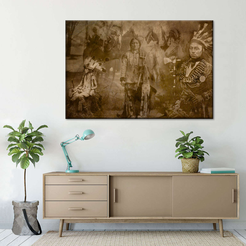 Indiens sépia - reproduction sur toile tendue, H 8 po x l 12 po x P 1 po