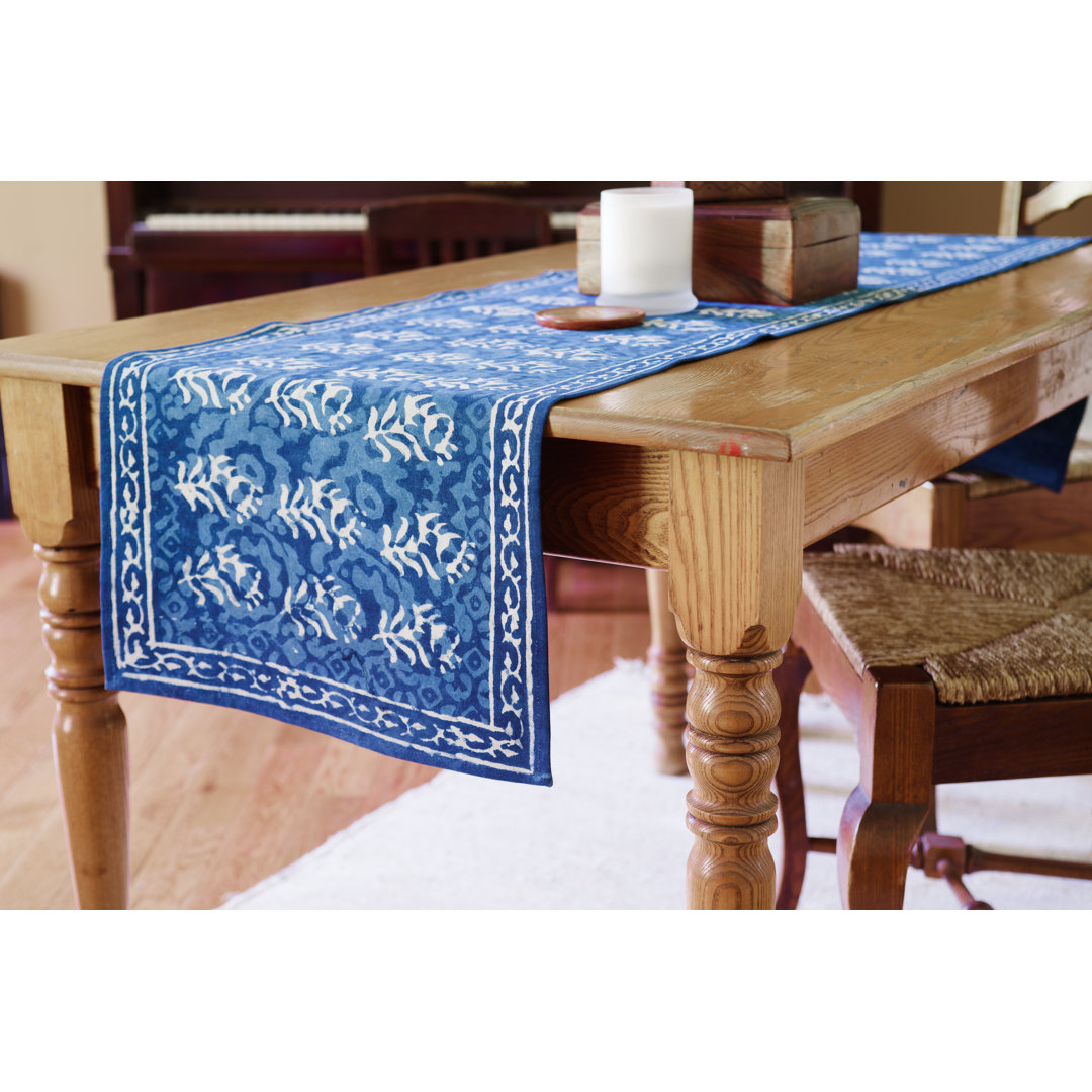 Indigo Dabu Floral 100% Cotton Table Runner HOMESTEAD J.E.GARMIRIAN AND SON INC