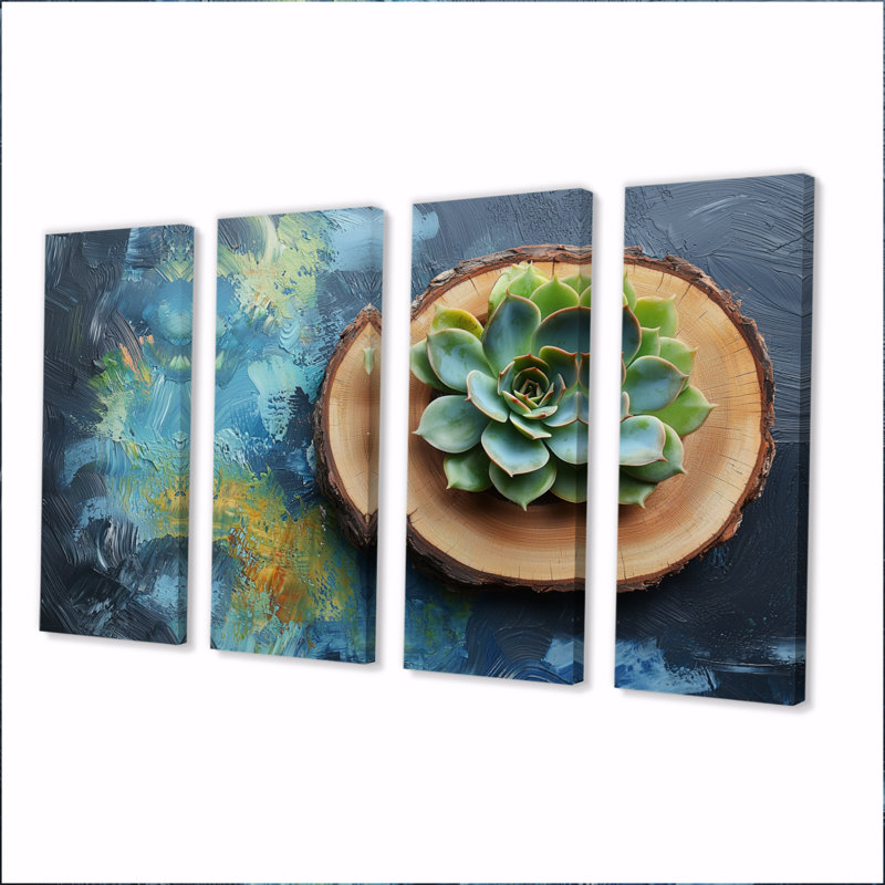 Plantes abstraites abstraites sur un plateau en bois - - Décoration murale succulente - - Art mural traditionnel, 4