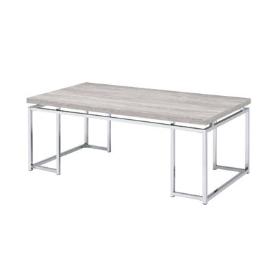 Table basse rectangulaire avec base en métal, chêne naturel et chrome
