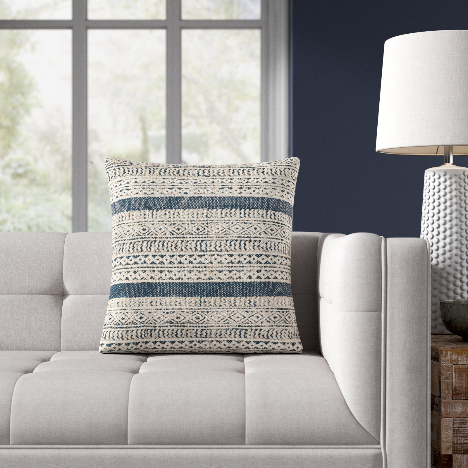 Polyester/Polyfill, 20" x 20", Beige/Denim