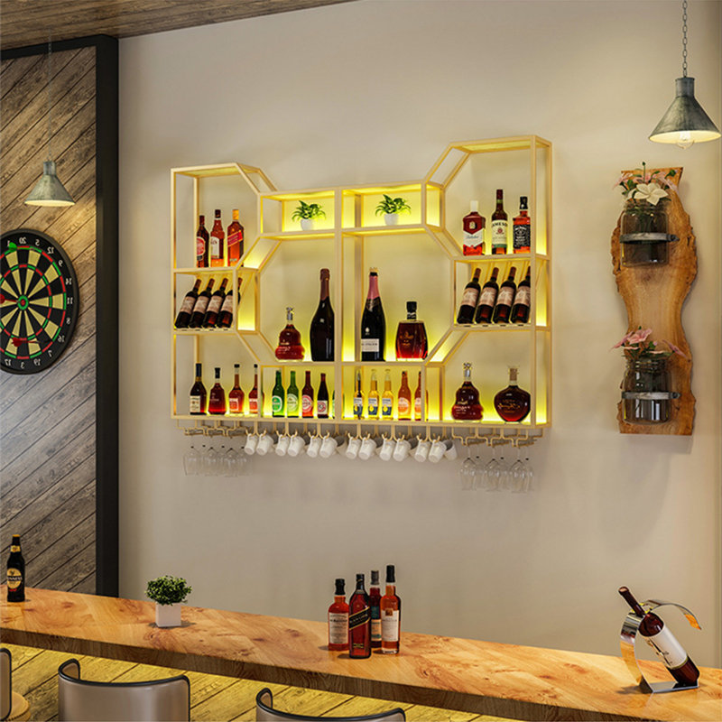 Creative Multifunctional Wall Mounted Wine Rack, Gold, 47.2" H x 94.4" W x 7.8" D