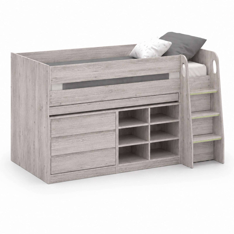 Moesha Single (3') Cabin Bed with Storage Included with Desk Included, Grey