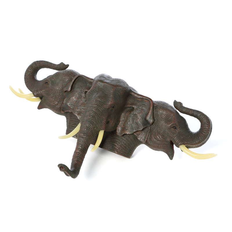 Hand-Painted Resin Elephant Trio Wall Sculpture