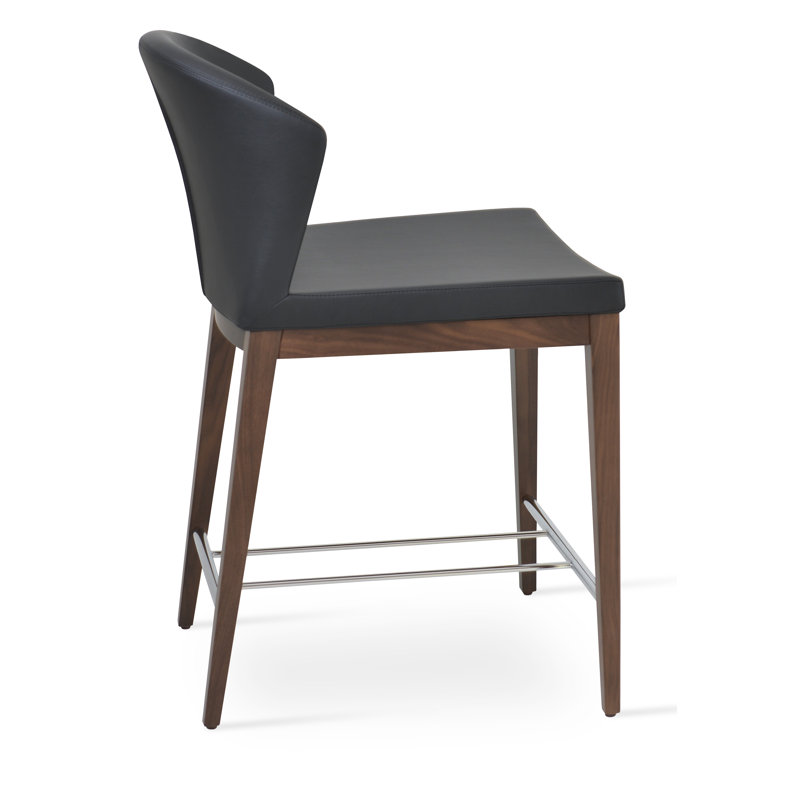 Tabouret de bar et de comptoir Capri, Tabouret de comptoir (siège d'une hauteur de 24 p, Similicuir noir