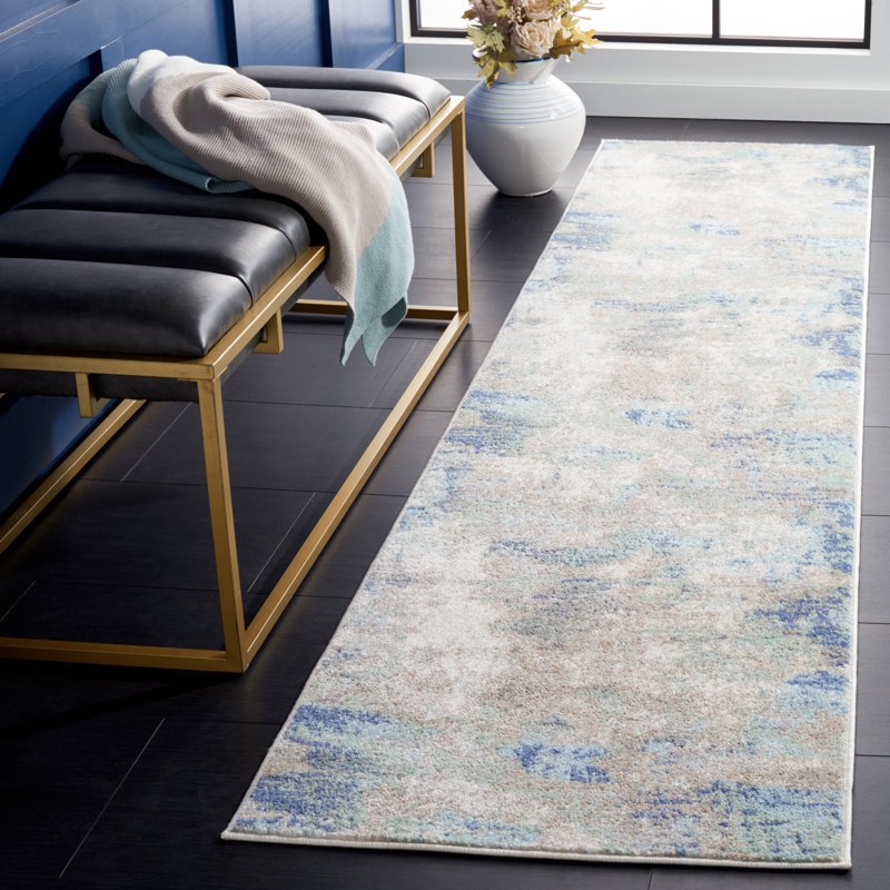 Tapis Strasser 504 en beige / gris-bleu, Tapis de couloir 2 pi 2 po x 9 pi