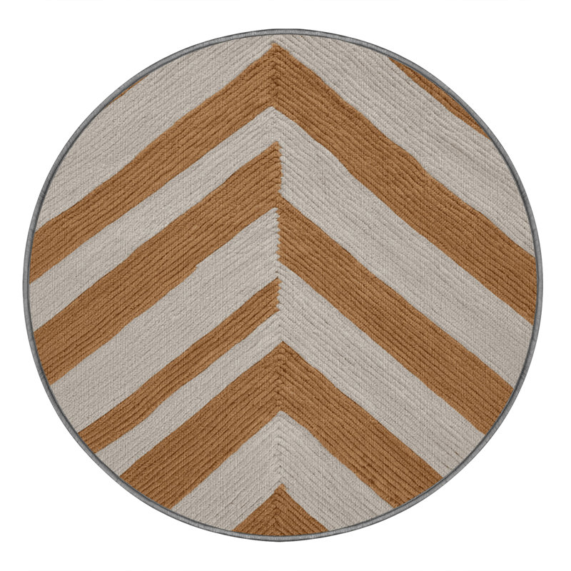  Tapis lavable rayé gris clair caramel, Rond 3 pi