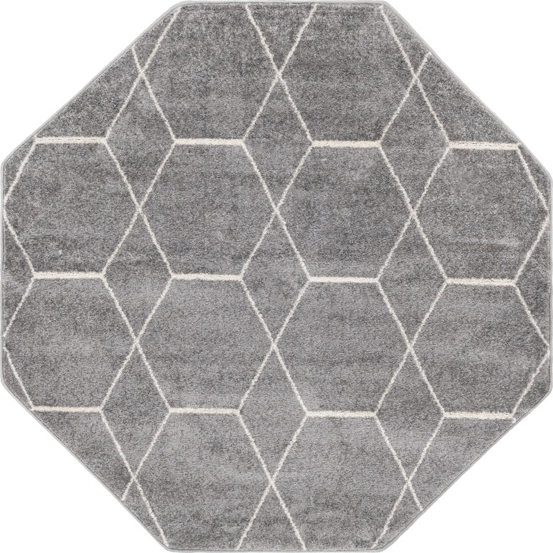 Tapis géométrique Debrodie, Octogone 7 pi 10 po x 7 pi 10 po, Gris clair