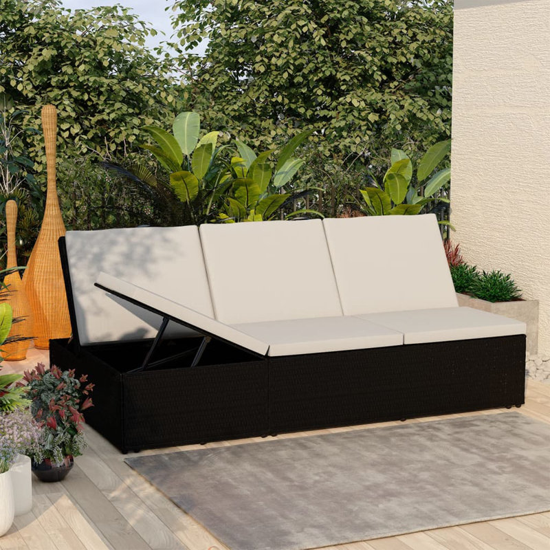 Chaise longue simple avec coussins 109,6 po, Blanc, Noir