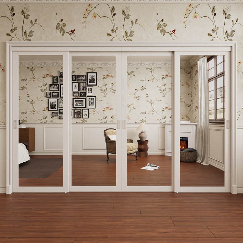 Portes de placard coulissantes en miroir pour lit double 120 po x 80 po à 4 panneaux de hauteur avec trousse de quincaillerie et poignées pour cloison