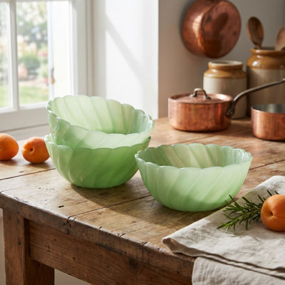 Heritage Green Pressed Milk Glass Bowl