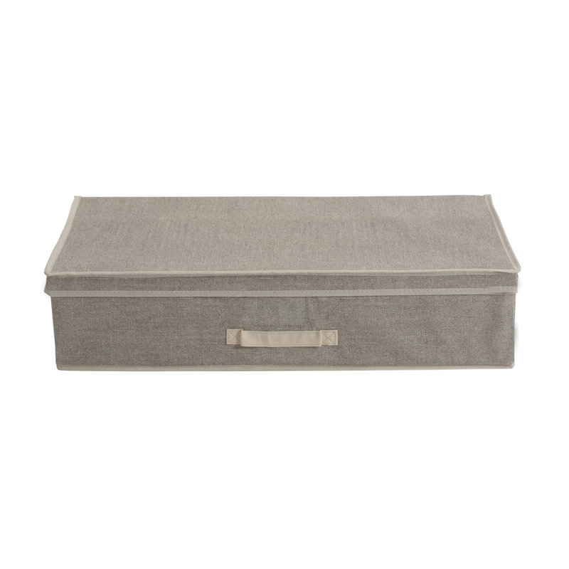 Beige Collapsible Plastic Under Bed Storage Box with Lid