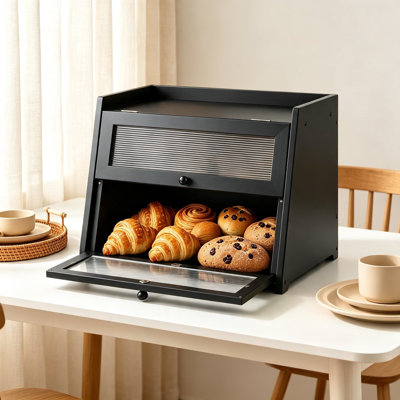 Double Layer Bread Box for Kitchen Countertop, Wooden Bread Storage Container with Acrylic Magnetic Door, Large Capacity Counter Organizer for Homemade Bread, Fruits, Spices, and Kitchen Essentials