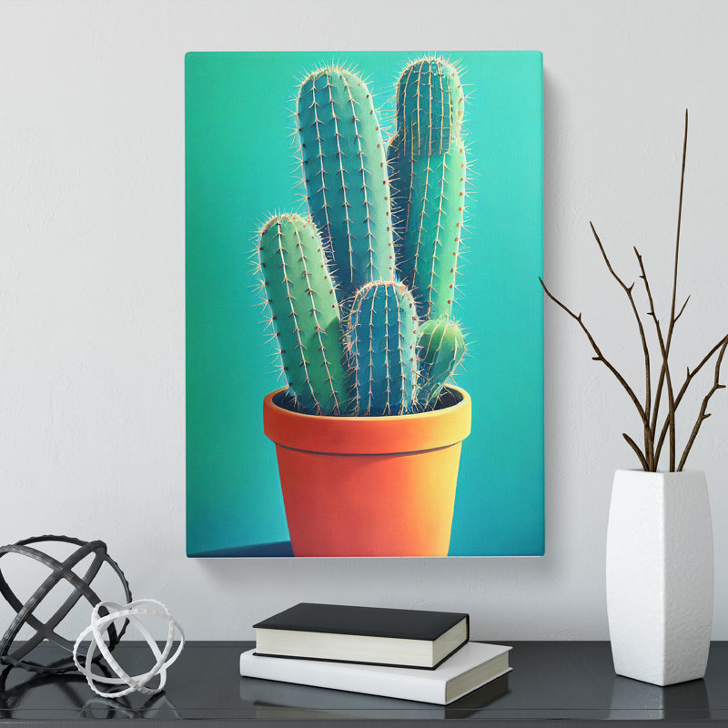 Cactus Cacti Potted - Wrapped Canvas, 50cm H x 35cm W x 3cm D