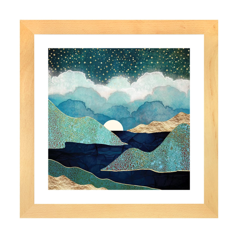 Ocean Clouds - impression d'art graphique, 16" H x 16" W x 1" D, Beige Wood Framed Paper, Blanc