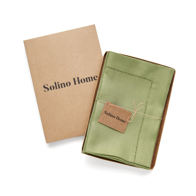 100% Pure Linen Hemstitch Dinner Napkins - Classic Hemstitch, Moss Green
