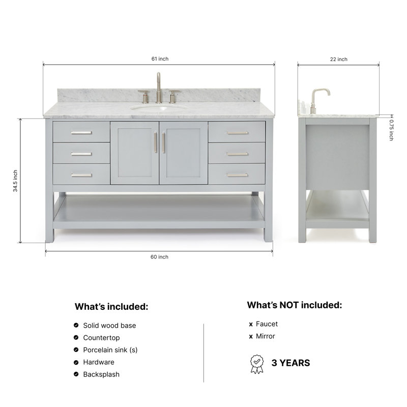 Magnolia Bath Vanity Rectangular Basin S061SCW2R, Oval, Gray, 61"