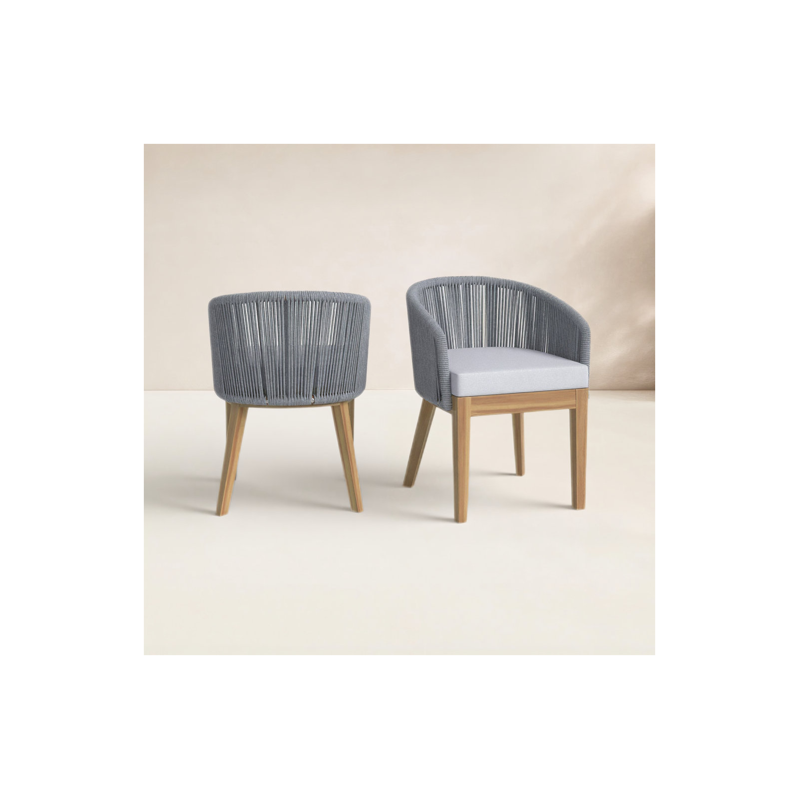 Bowery Wood Premium All-Weather Wicker Outdoor Dining Armchair with Cushion, Gray