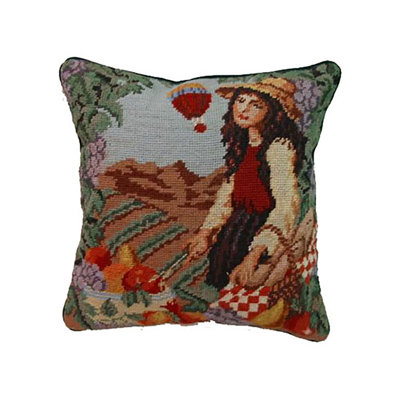 French Harvest Girl Needlepoint Pillow