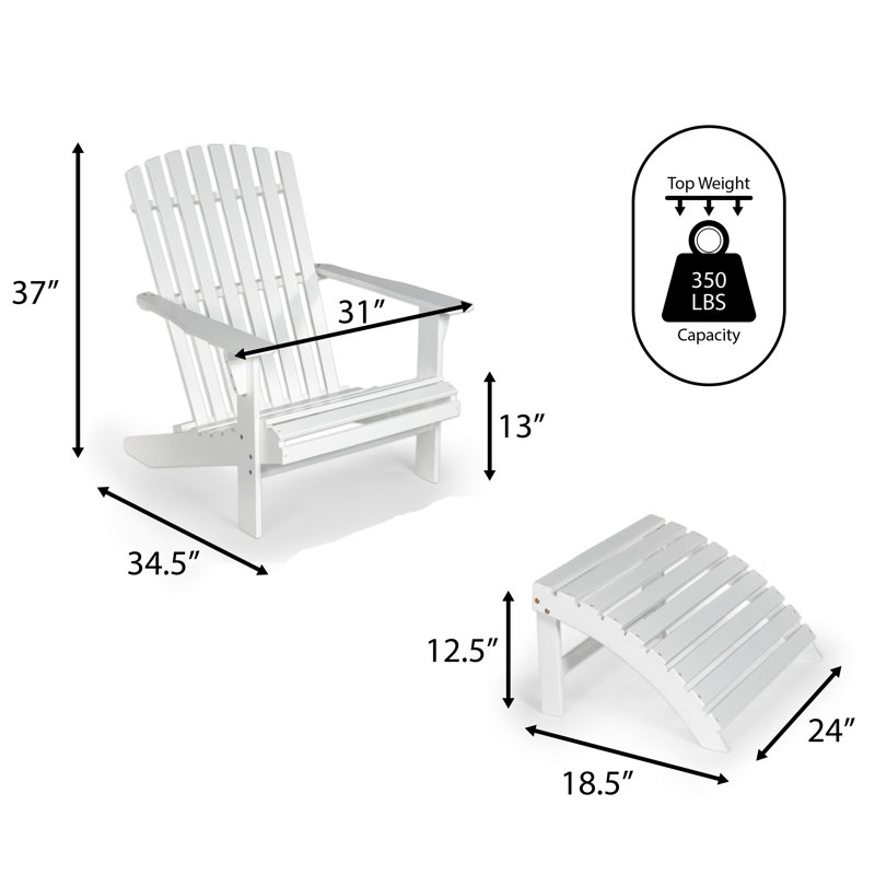 Abilynn Classic Solid Acacia Wood Adirondack Chair with Matching Ottoman, Outdoor Patio Lounge Seating for Garden and Fire Pit