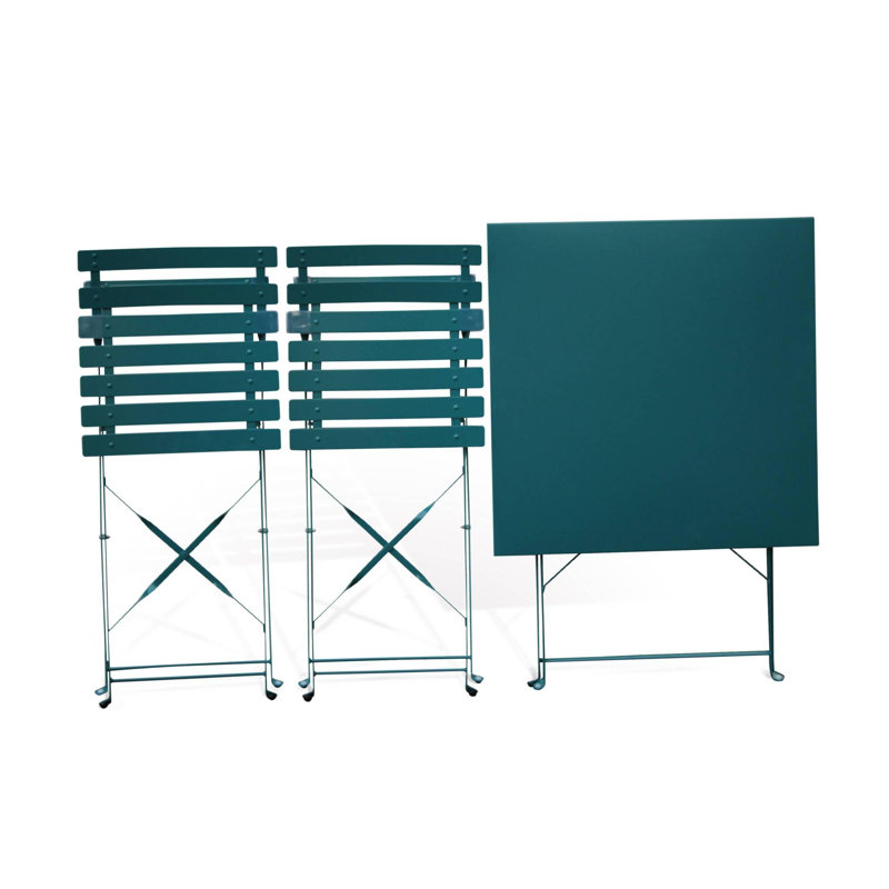 Westcliff Folding Thermo- Lacquered Steel Bistro Table, Duck Blue